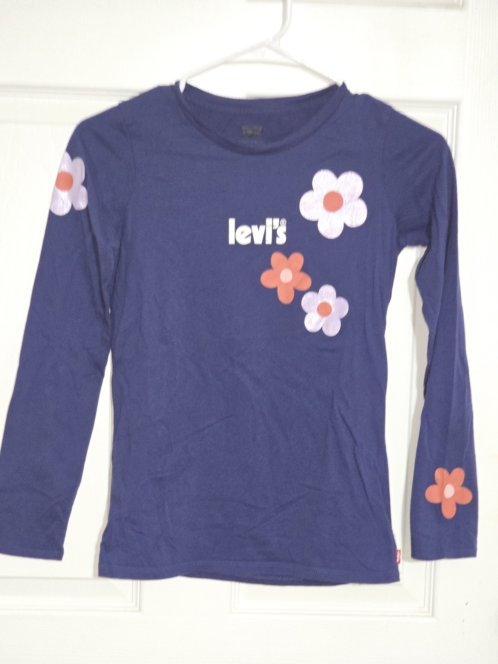 Levi's Navy Long Sleeve Tee with Pink and Orange Flower Appliqués